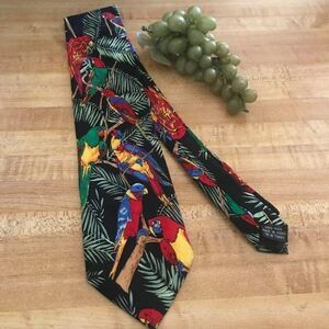 1156 ADDICTION BIRD print Silk vintage tropical parrot NECKTIE 60 in X 4 in